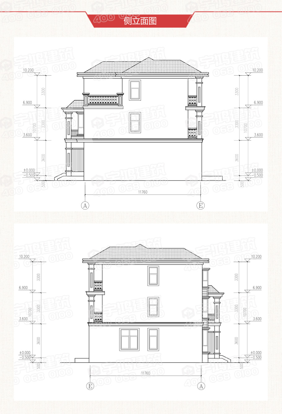 132平米帶車(chē)庫(kù)歐式三層農(nóng)村別墅圖紙