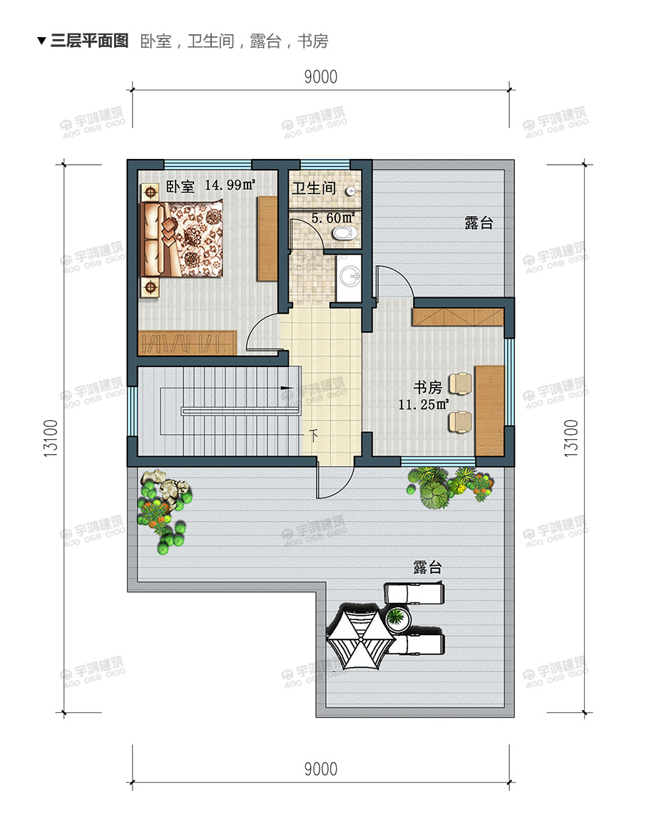 9x13米西班牙三層鄉村別墅設計圖紙