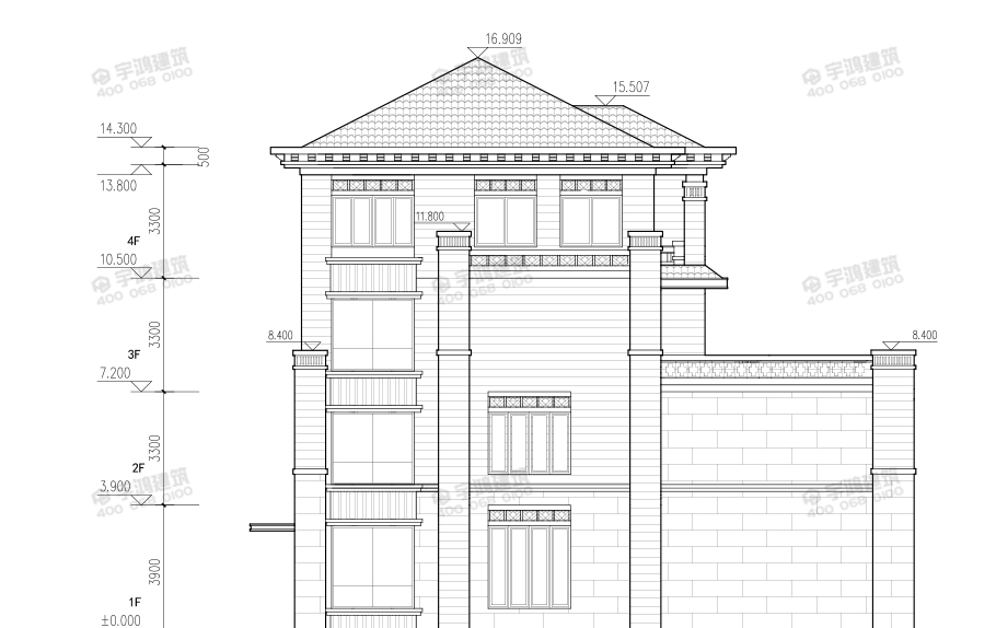 233平新中式四層農(nóng)村別墅設(shè)計圖紙