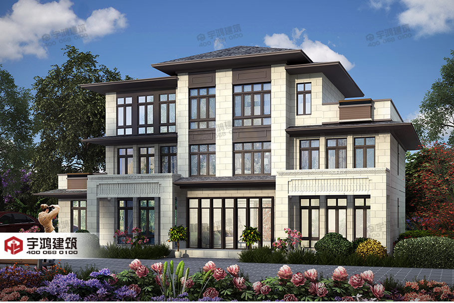 新亞洲風格三層農(nóng)村自建別墅設(shè)計圖紙