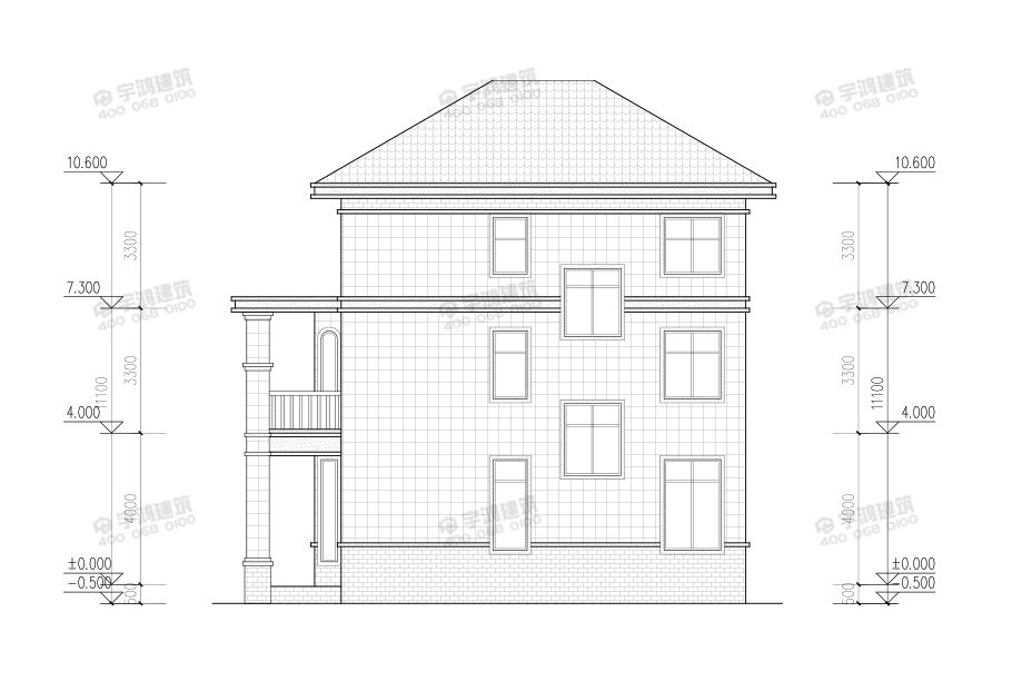 2019新款50萬農(nóng)村三層小洋樓設(shè)計圖側(cè)立面圖1