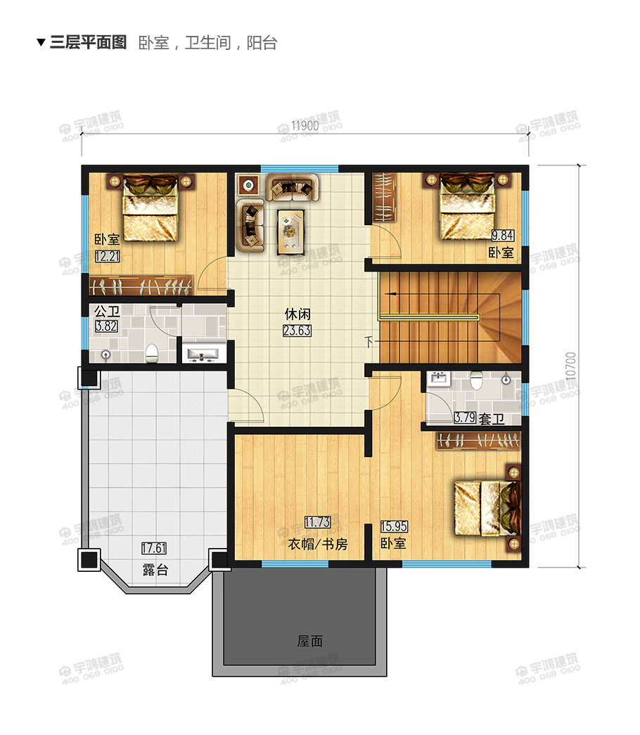 2019新款50萬農(nóng)村三層小洋樓設(shè)計圖三層平面圖