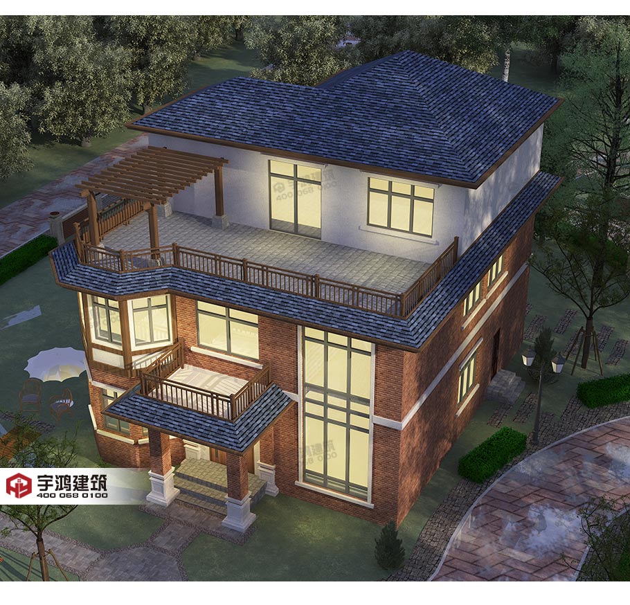 180平英式帶露臺農村小別墅設計圖及效果圖