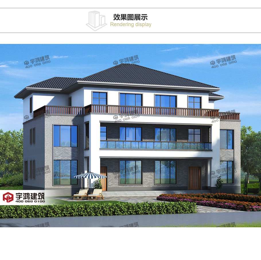 2019年新款農村現(xiàn)代雙拼別墅設計圖紙及效果圖