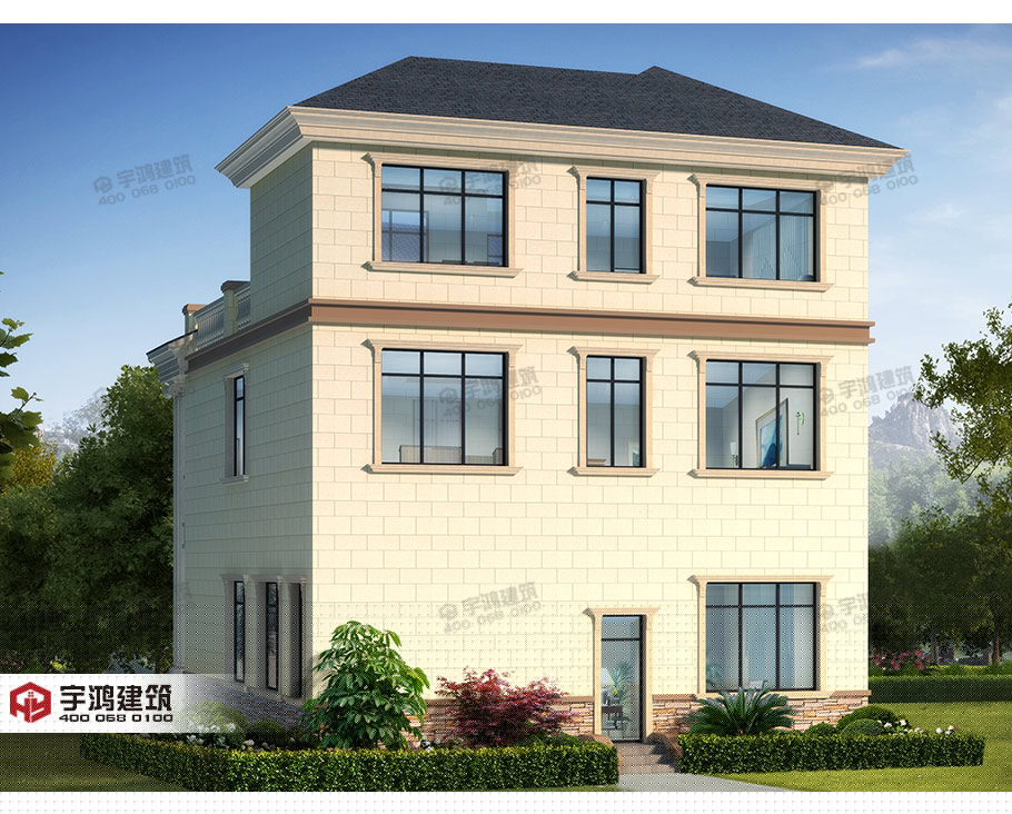 高端大氣三層農村別墅設計圖，帶挑空客廳，框架結構