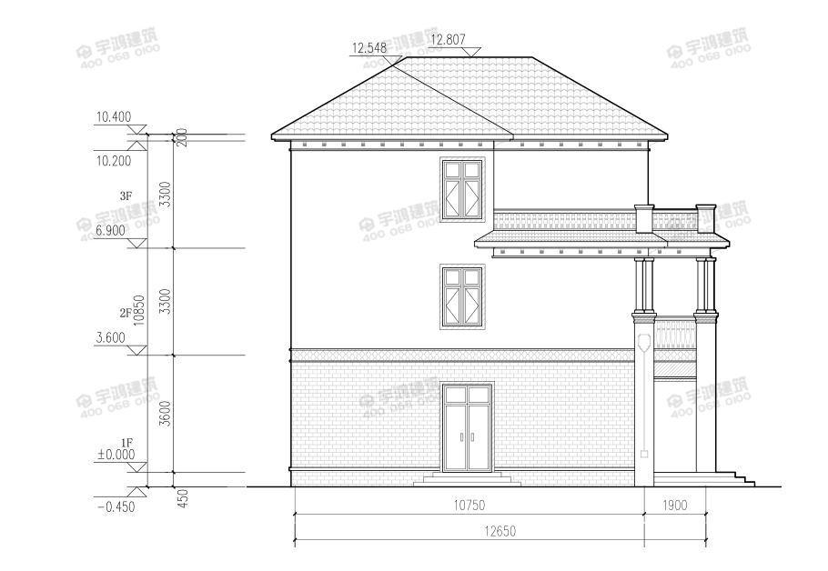 漂亮130平帶旋轉樓梯的農村別墅設計圖紙及效果圖片，三層帶挑空客廳