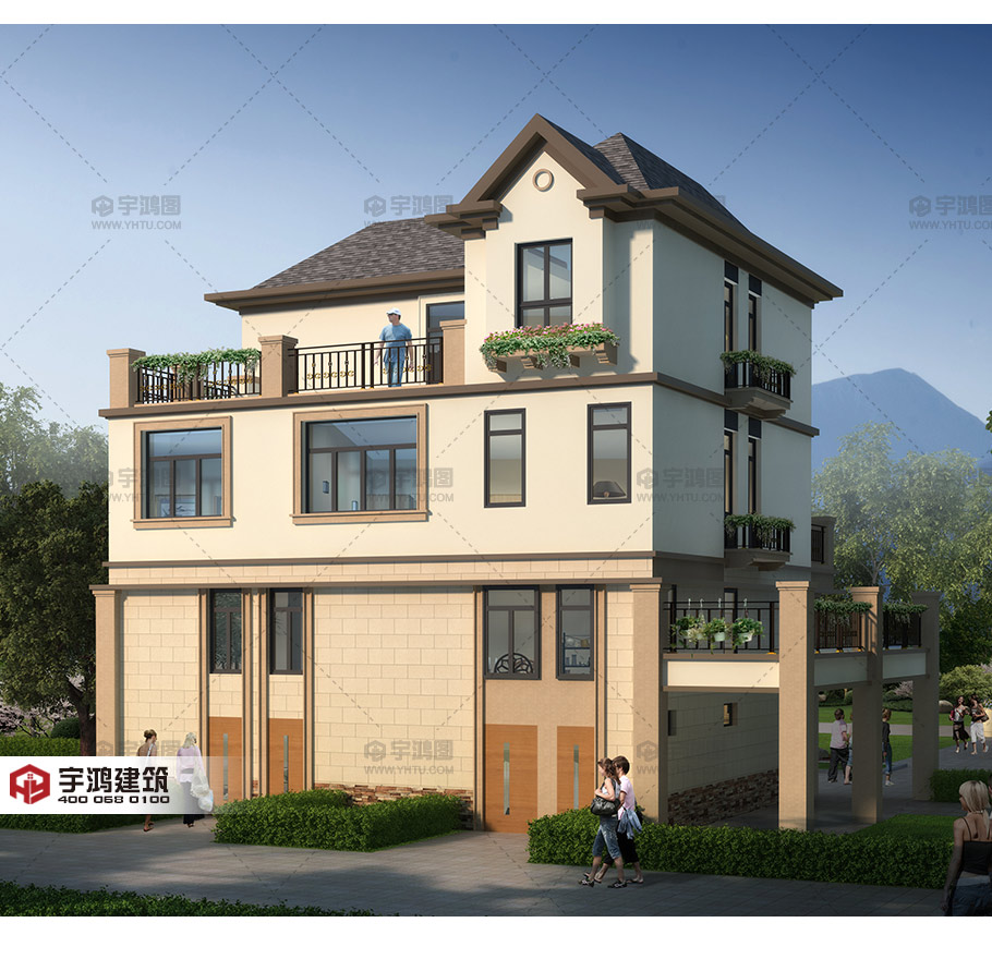 135平帶商鋪的三層美式別墅設(shè)計(jì)圖紙，精致美觀