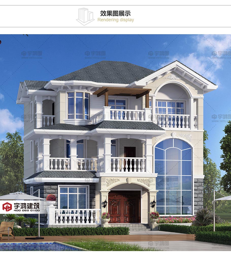 120平方米帶客廳中空農村房屋設計圖紙，外觀高端大氣