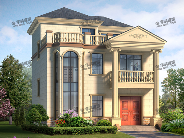 高端大氣三層農村別墅設計圖，帶挑空客廳，框架結構