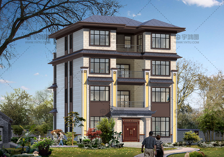 帶電梯四層中式農村別墅房屋設計圖，農村豪宅首選