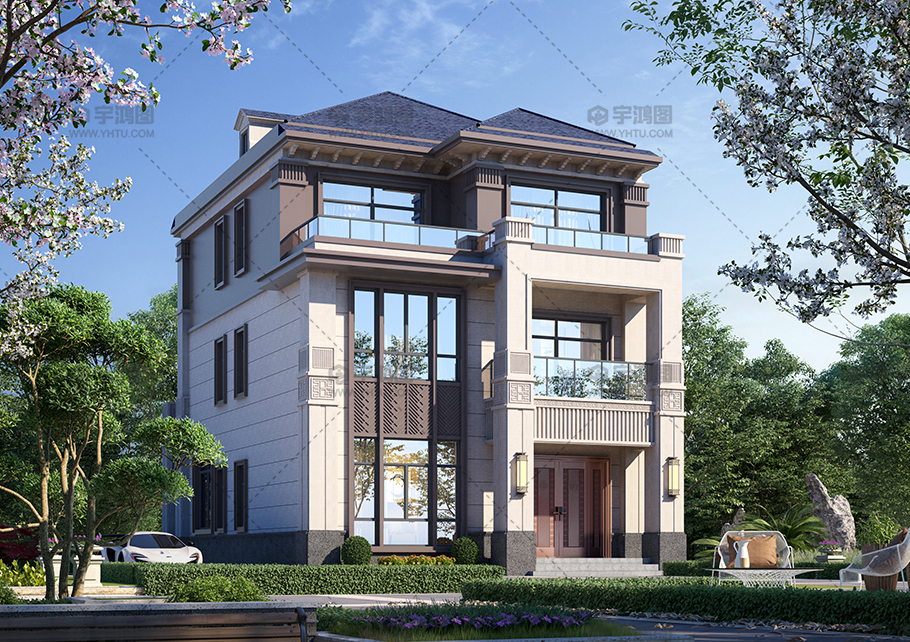 占地138平三層新中式別墅磚混結(jié)構(gòu)自建別墅圖紙