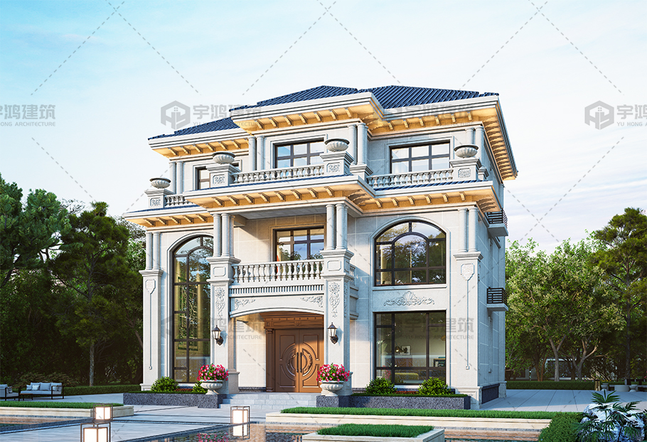 戶(hù)型方正三層歐式別墅占地約130平方全套圖紙