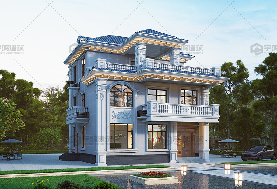 開間進深均為11.30米的三層歐式別墅全套圖紙