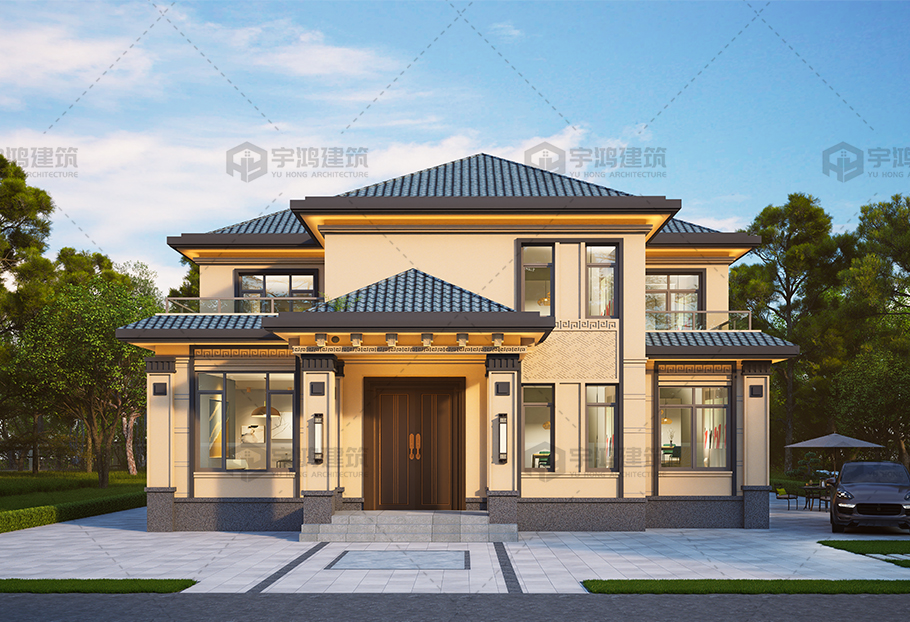 進(jìn)深9米的新中式二層別墅全套圖紙