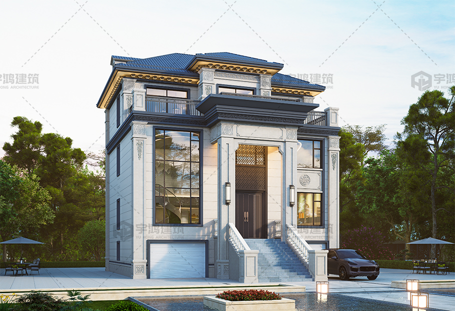 帶車庫 堂屋三層新中式別墅全套圖紙